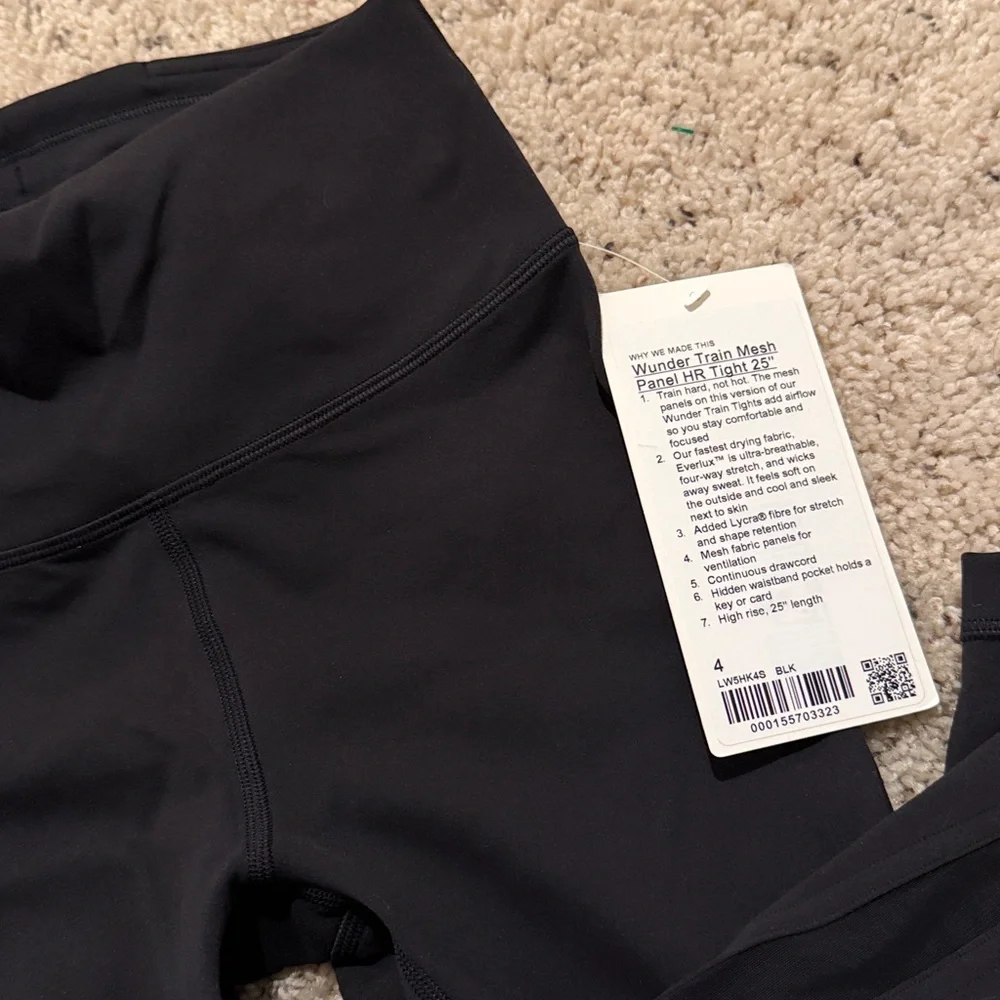 Lululemon 🆕 NWT Athletic Black Wunder Train Mesh Panel HR Tight 25” Leggings - Picture 3 of 5